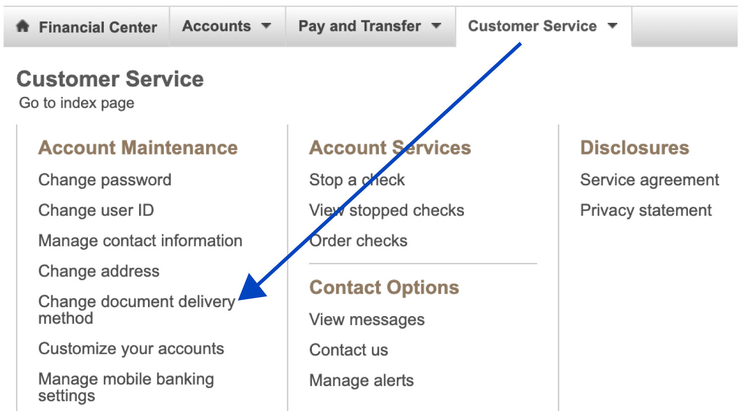 customer service tab change document delivery method
