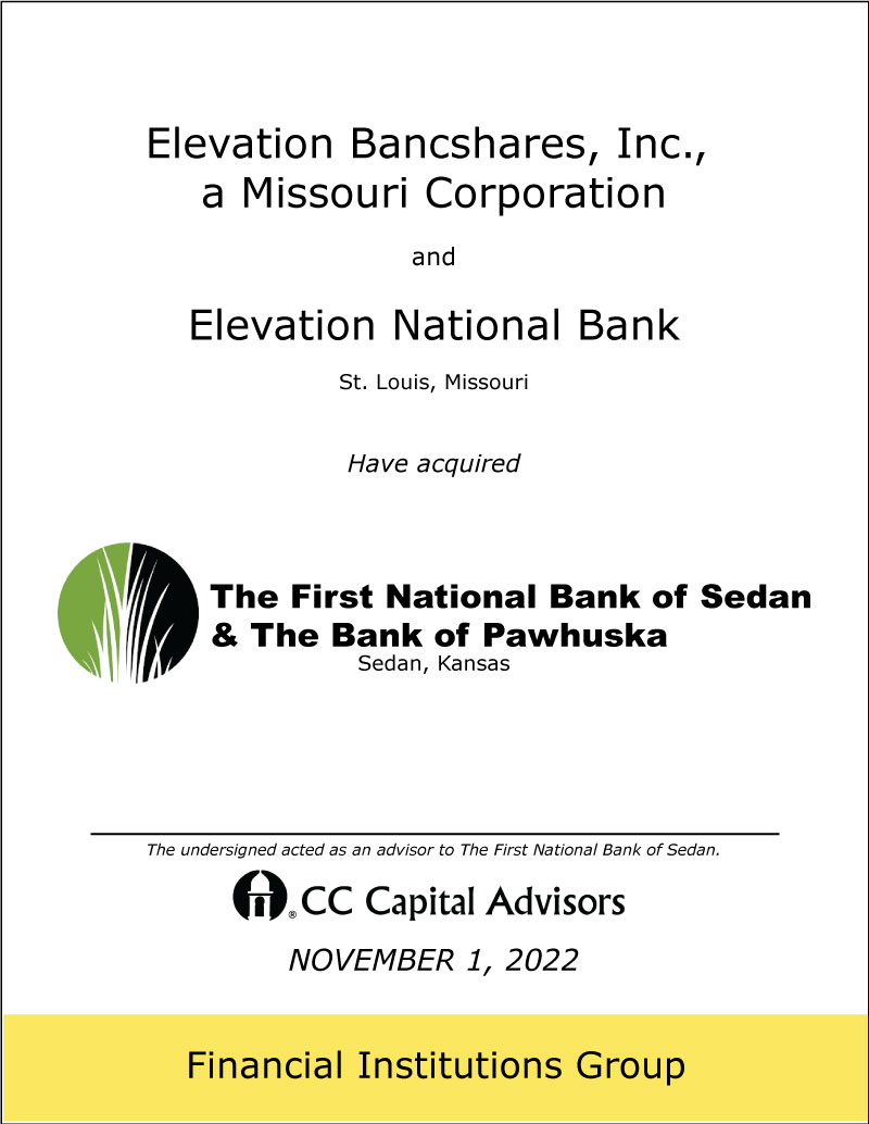 Elevation/FNB Sedan & Bank of Pawhuska transaction