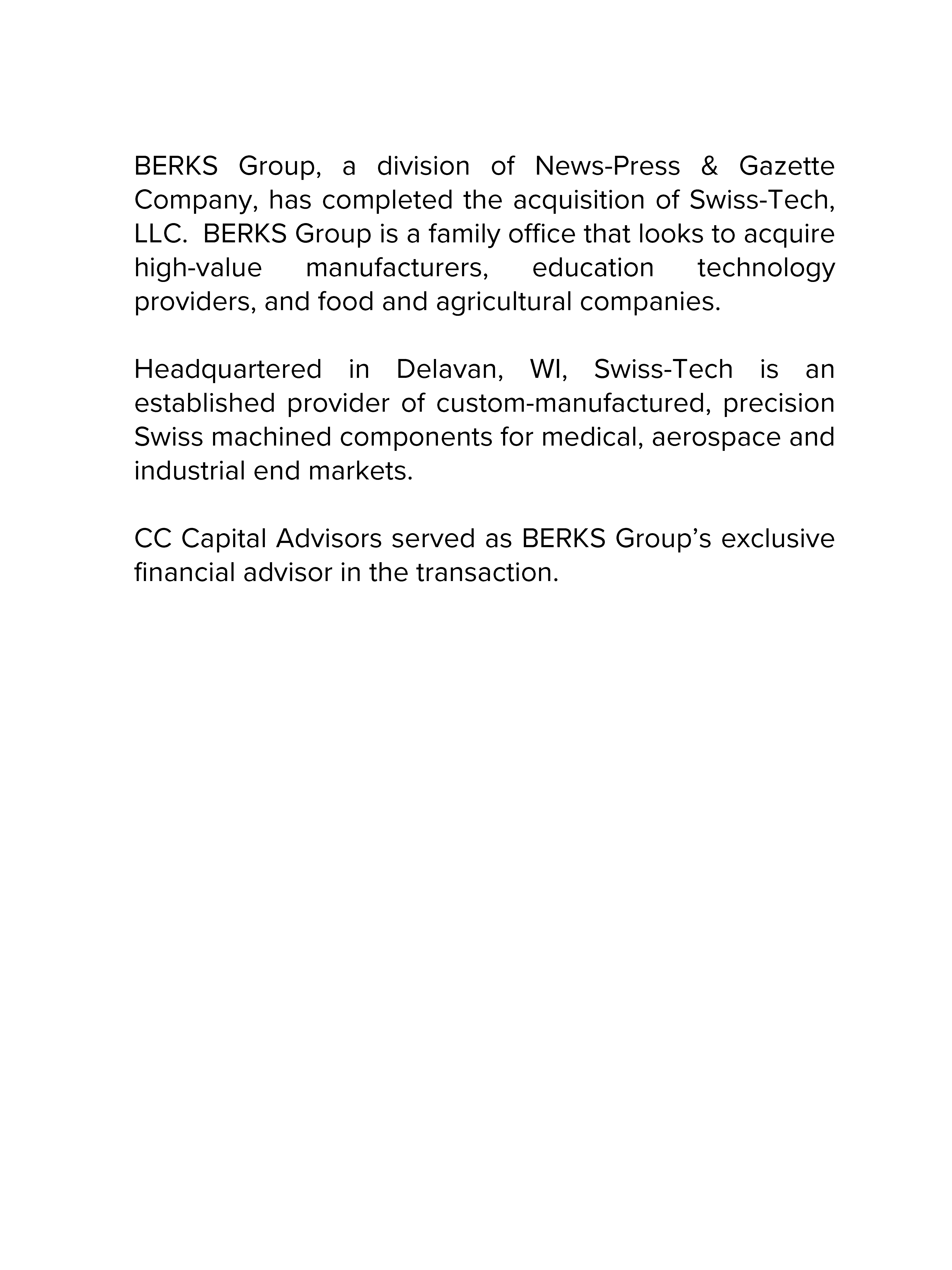 Berks Group transaction