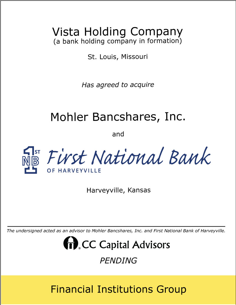 Vista, Mohler, First National Bank of Harveyville transaction transaction