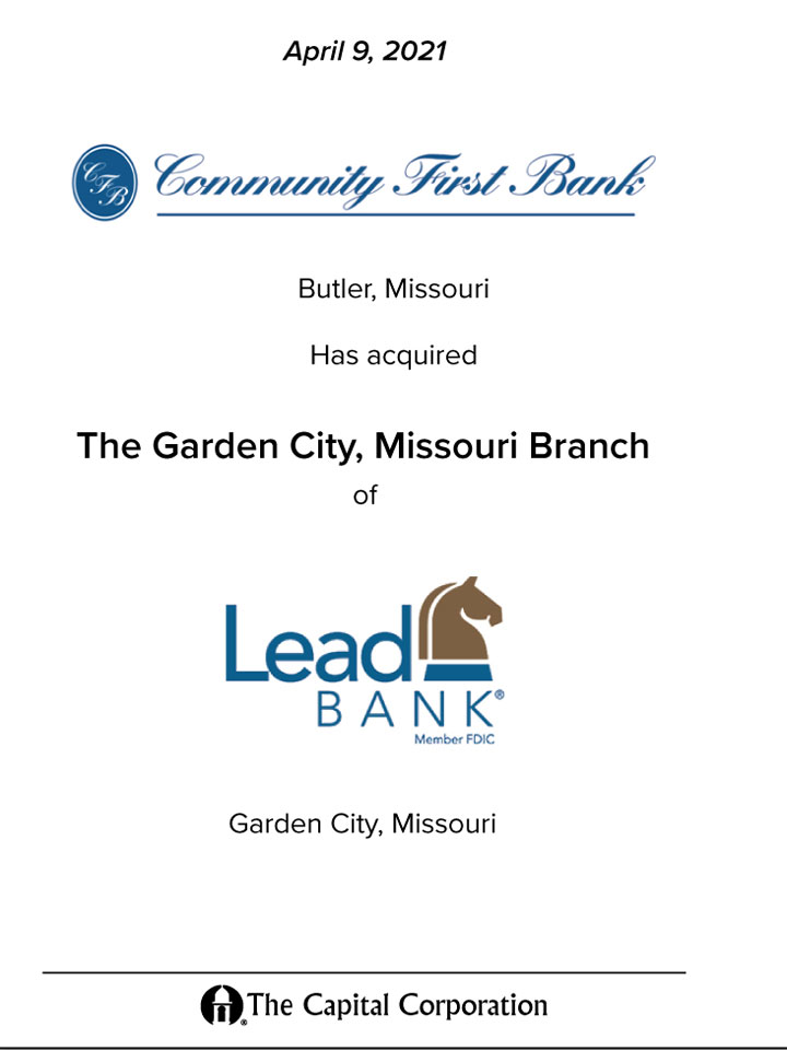 Community First Bank / Lead Bank transaction