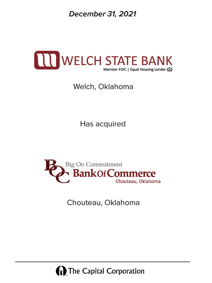 Welch Bank and Bank of Commerce Transaction transaction