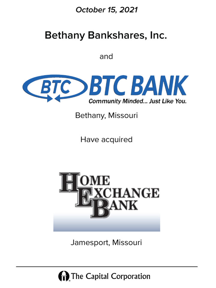 Bethany/Home Exchange Bank transaction
