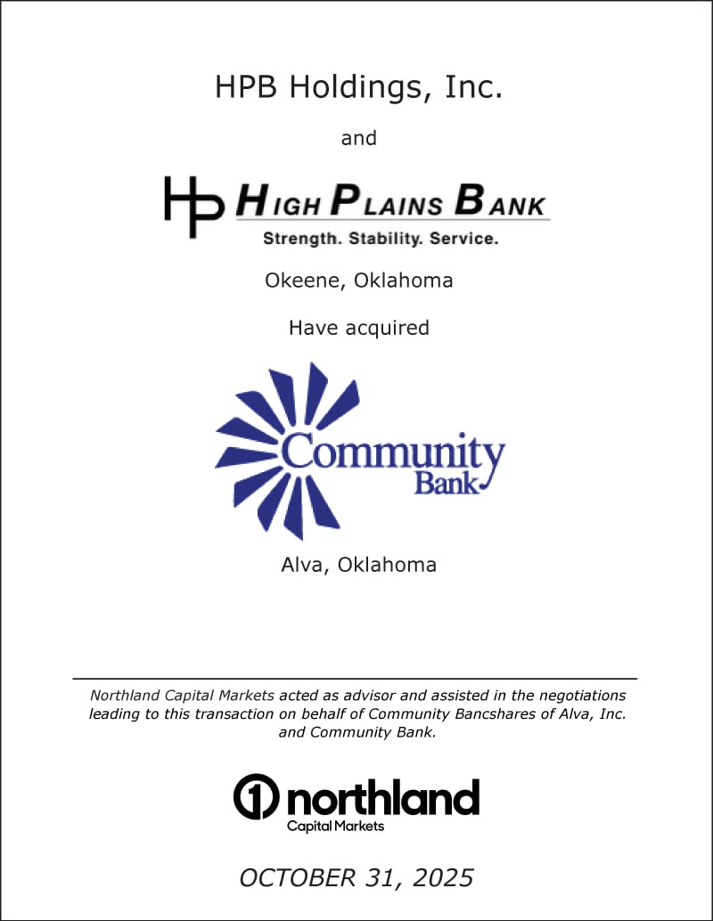 HPB Holdings / Community Bank of Alva, OK transaction
