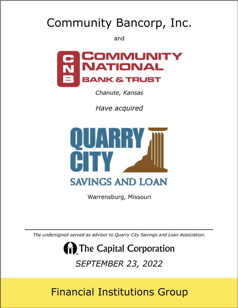 Community Bancorp / Quarry City transaction transaction