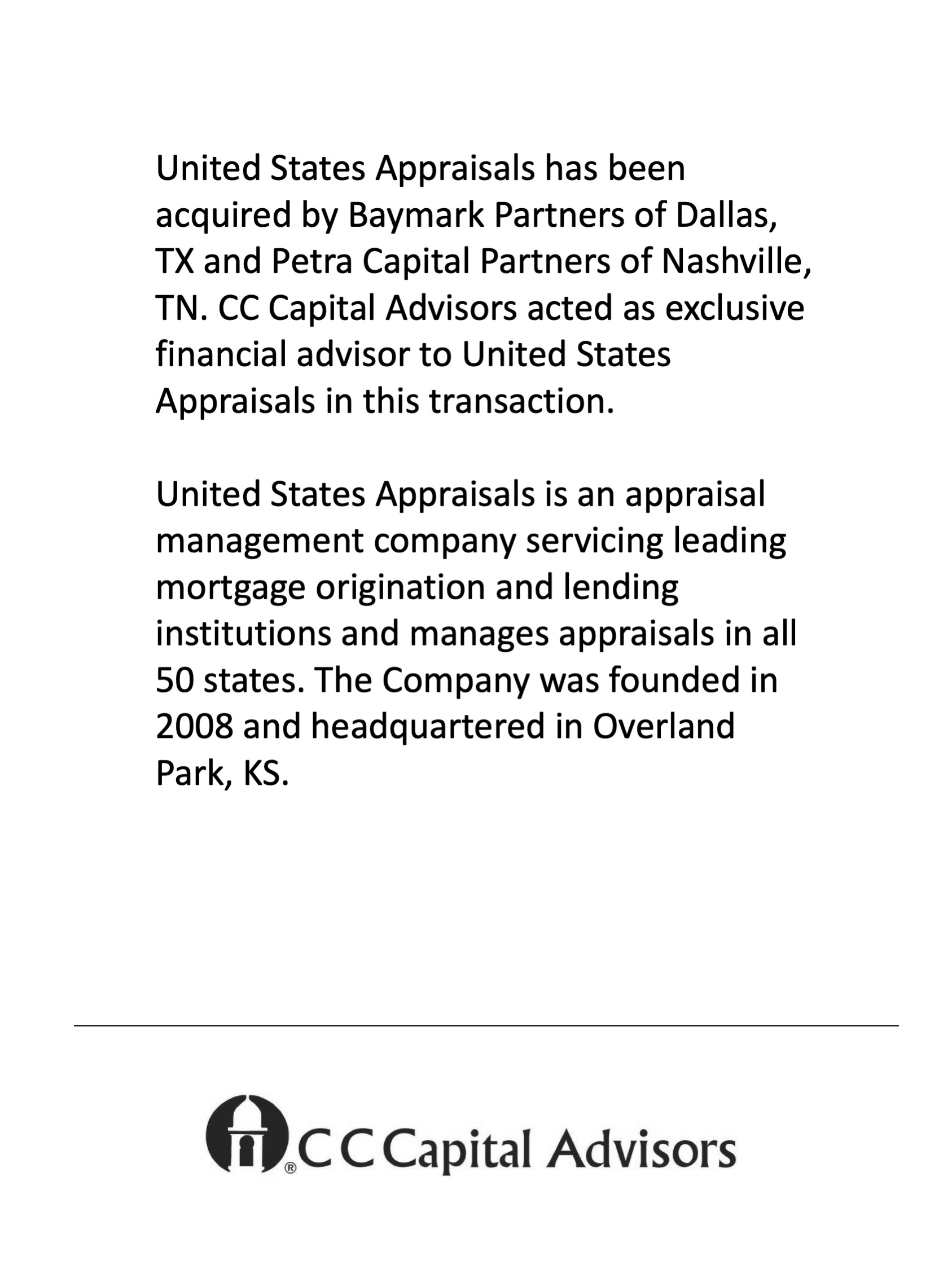 United States Appraisals transaction
