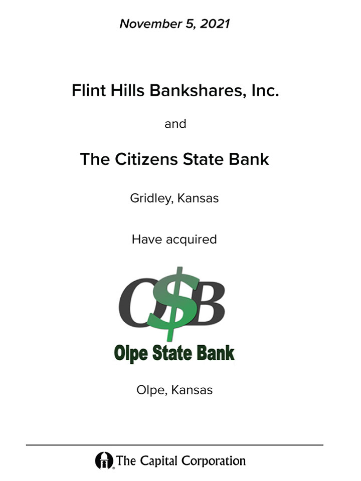 Flint Hills, Citizens and Olpe State Bank transaction